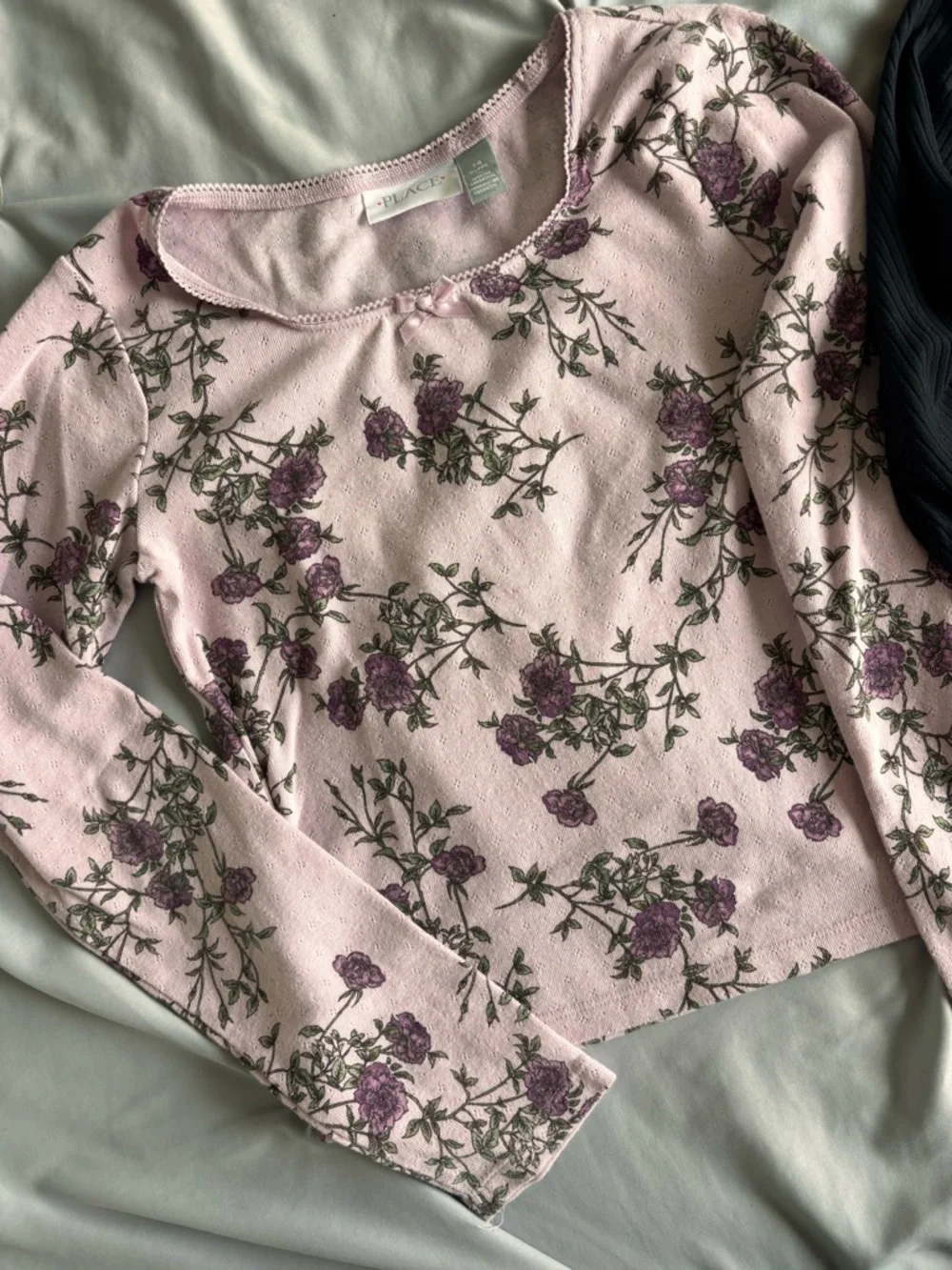 The Children’s Place Girls Long Sleeve Tee Shirt Bundle of 2 Black and Purple 14